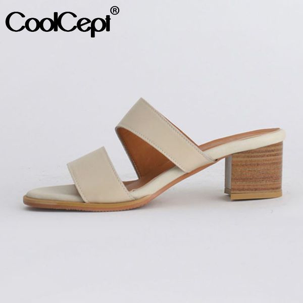 coolcept women sandals shoes open toe thick heel genuine leather shoes solid color slip on female footwear size 33-40, Black
coolcept women sandals shoes open toe thick heel genuine leather shoes solid color slip on female footwear size 33-40, Black