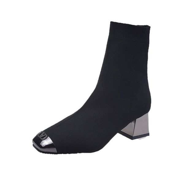 ladies fashion ankle boots women's knitted comfortable and breathable shoes metal toe kick-proof black square heel boots
ladies fashion ankle boots women's knitted comfortable and breathable shoes metal toe kick-proof black square heel boots