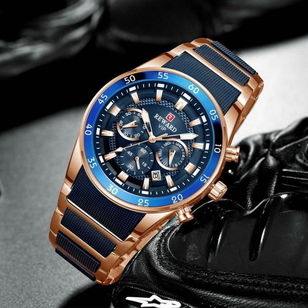reward sports watch men quartz analog clock creative design stainless steel strap fashion business waterproof army wristwatches, Slivery;brown
reward sports watch men quartz analog clock creative design stainless steel strap fashion business waterproof army wristwatches, Slivery;brown