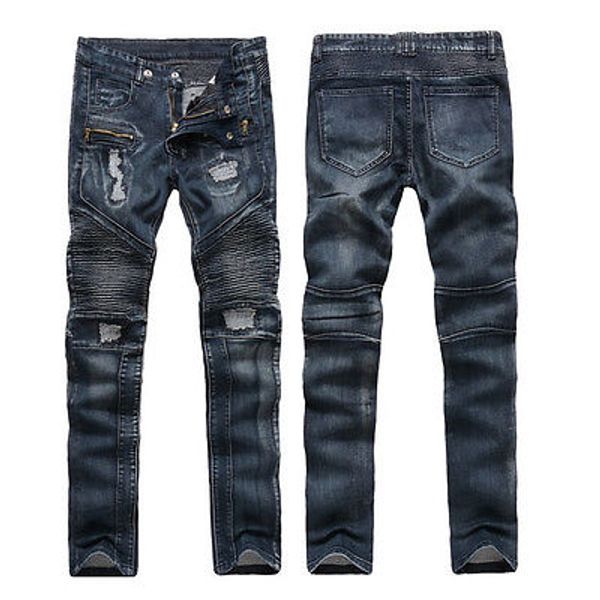 new fashion style motorcycle cool men moto biker jeans straight slim fit denim pants distressed blue 
new fashion style motorcycle cool men moto biker jeans straight slim fit denim pants distressed blue