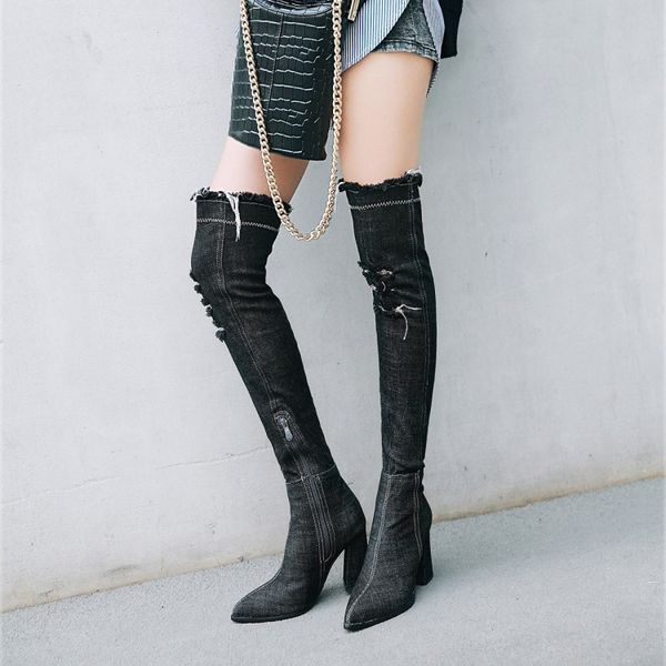 boots pxelena blue denim thigh high women shoes 2021 winter chunky block heels over the knee riding lady 34-43, Black
boots pxelena blue denim thigh high women shoes 2021 winter chunky block heels over the knee riding lady 34-43, Black