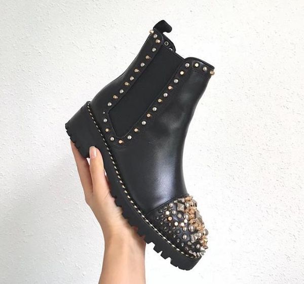 designer ankle martin boots ladies rivet red sole shoes square heel thick sole motorcycle motorcycle leather boots handsome, Black
designer ankle martin boots ladies rivet red sole shoes square heel thick sole motorcycle motorcycle leather boots handsome, Black