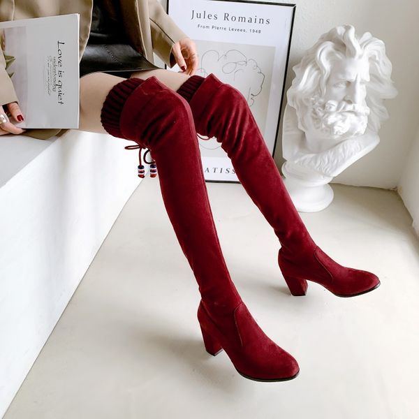 pxelena knitting beads chunky high heels thigh high boots women shoes faux suede over the knee boots autumn winter lady 43, Black
pxelena knitting beads chunky high heels thigh high boots women shoes faux suede over the knee boots autumn winter lady 43, Black