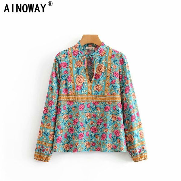 vintage chic women floral printed v-neck lace-up bohemian blouse shirts ladies long sleeve rayon boho shirts blusas, White
vintage chic women floral printed v-neck lace-up bohemian blouse shirts ladies long sleeve rayon boho shirts blusas, White