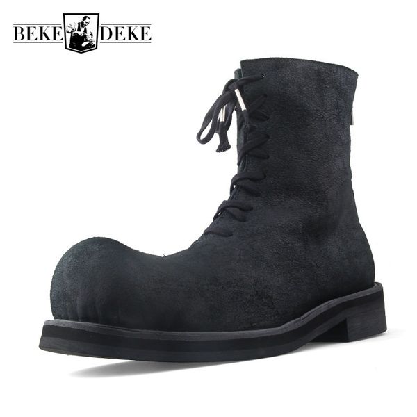 harajuku big round toe men genuine leather increase boots vintage personality lace up back zip black male cowhide mid calf boots
harajuku big round toe men genuine leather increase boots vintage personality lace up back zip black male cowhide mid calf boots