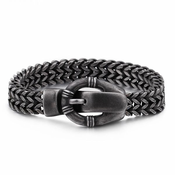 punk belt buckle charm bracelets for men 23cm stainless steel brushed matte chain link bracelets biker jewelry accessory, Black
punk belt buckle charm bracelets for men 23cm stainless steel brushed matte chain link bracelets biker jewelry accessory, Black
