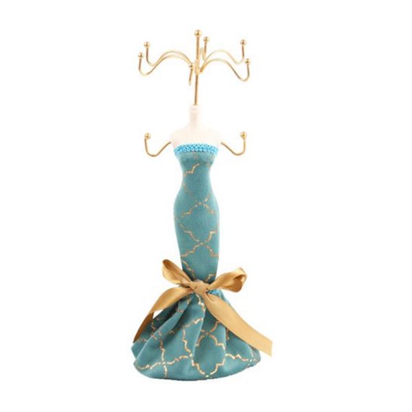 jewelry holder dress shape exquisite gilding peacock blue display rack stand jewelry organizer for women girls, Pink;blue 
jewelry holder dress shape exquisite gilding peacock blue display rack stand jewelry organizer for women girls, Pink;blue