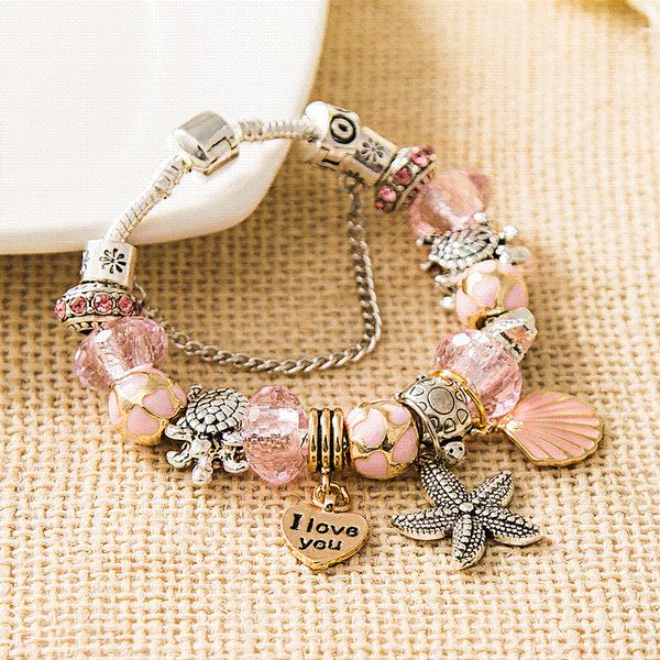lovely pink crystal shell charm bracelet & bangle antique silver tortle starfish bead bracelet for women jewelry, Golden;silver
lovely pink crystal shell charm bracelet & bangle antique silver tortle starfish bead bracelet for women jewelry, Golden;silver