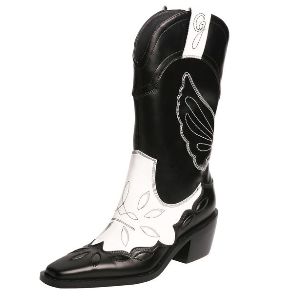 mid-calf boots women butterfly mix-color knight boots low heel slip western cowboy boot fashion design real leather, Black
mid-calf boots women butterfly mix-color knight boots low heel slip western cowboy boot fashion design real leather, Black