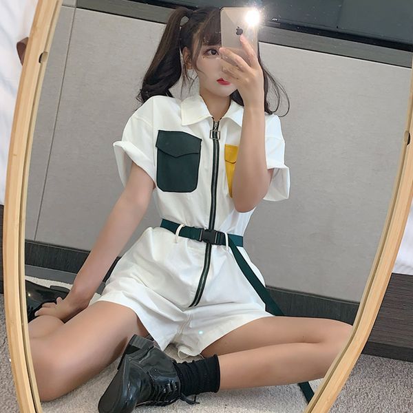 #1563 yellow black wide leg short playsuits women short sleeves casual playsuit with belt loose overalls zipper summer 2020, Black;white
#1563 yellow black wide leg short playsuits women short sleeves casual playsuit with belt loose overalls zipper summer 2020, Black;white