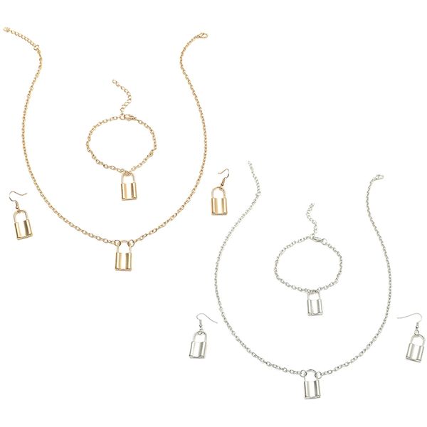 fashion punk lock pendant necklace bracelet earrings set link chain for women charm gothic jewelry set, Silver
fashion punk lock pendant necklace bracelet earrings set link chain for women charm gothic jewelry set, Silver