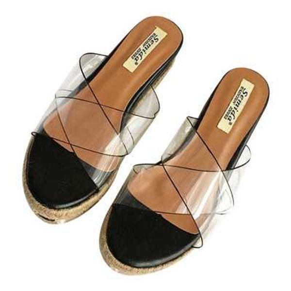 2020 summer new casual wild slope with transparent thick bottom open toe fashion large size women's sandals and slippers, Black
2020 summer new casual wild slope with transparent thick bottom open toe fashion large size women's sandals and slippers, Black