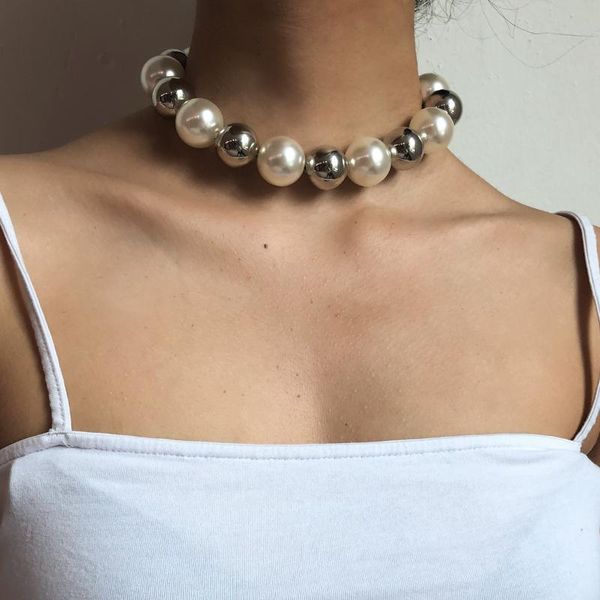 korean classic pearl necklace round imitation pearl big metal ball chain for women choker, Golden;silver
korean classic pearl necklace round imitation pearl big metal ball chain for women choker, Golden;silver