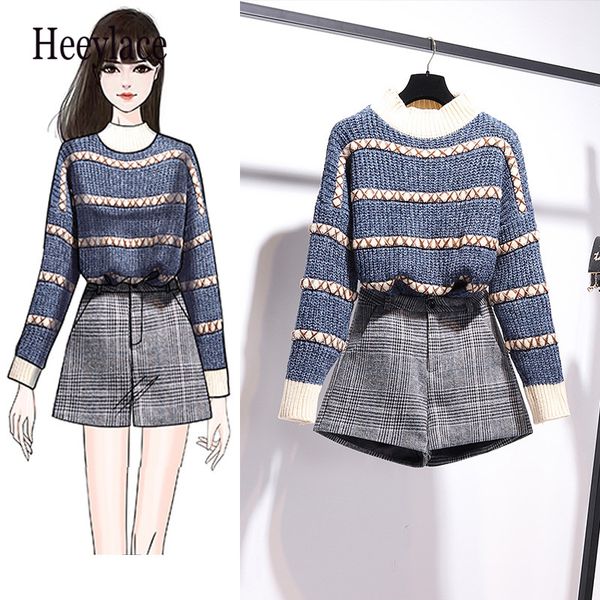 sweet korea clothing sets knitting sweater suits striped long sleeves sweater and shorts set winter two-piece casual women sets, Gray
sweet korea clothing sets knitting sweater suits striped long sleeves sweater and shorts set winter two-piece casual women sets, Gray