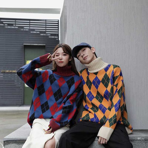 men's sweaters winter high collar sweater men warm fashion contrast color casual knit pullover man streetwear wild loose plaid, White;black
men's sweaters winter high collar sweater men warm fashion contrast color casual knit pullover man streetwear wild loose plaid, White;black