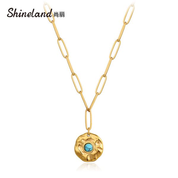 shineland stainless steel pendant geometric metal stone punk choker necklaces link chain for women femme collier jewelry gift, Silver
shineland stainless steel pendant geometric metal stone punk choker necklaces link chain for women femme collier jewelry gift, Silver