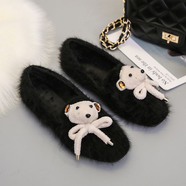 plus size 35-53 nice women cute flats winter bearwith bowtie shoes woman flat heels college girls fur inside warm loafers, Black
plus size 35-53 nice women cute flats winter bearwith bowtie shoes woman flat heels college girls fur inside warm loafers, Black