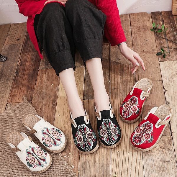 women summer slippers soft flax indoor home sandals ladies flat casual ethnic style retro embroidered shoes linen fabric floral, Black
women summer slippers soft flax indoor home sandals ladies flat casual ethnic style retro embroidered shoes linen fabric floral, Black