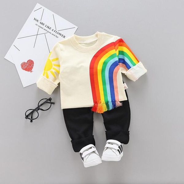 boys girsls clothing cotton long sleeve rainbow sets kids clothes tracksuit baby t-shirt pants 2 pcs/suit kg-368, White
boys girsls clothing cotton long sleeve rainbow sets kids clothes tracksuit baby t-shirt pants 2 pcs/suit kg-368, White