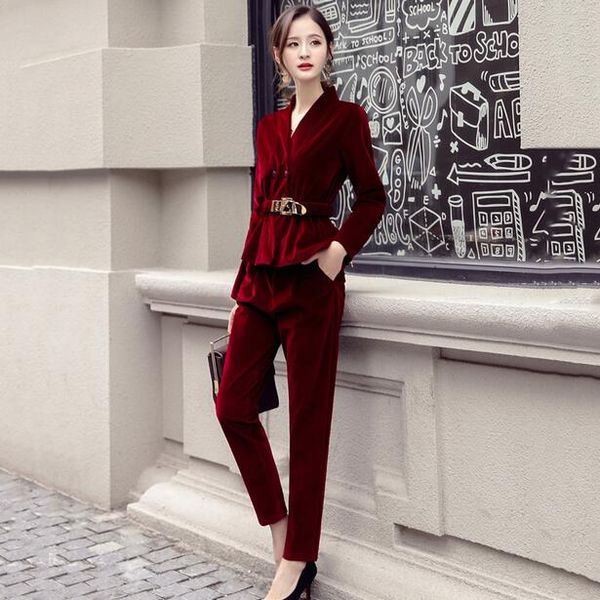 gold velvet suit 2 pieces set women autumn spring v neck black blazer coat+corduroy black long pants women's business set dc188, White
gold velvet suit 2 pieces set women autumn spring v neck black blazer coat+corduroy black long pants women's business set dc188, White