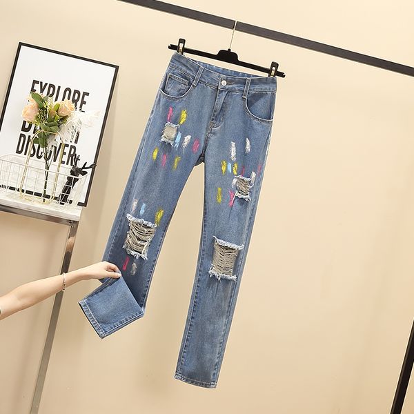 women's jeans 2021 fashion painted loose straight destroyed women denim pants hole ripped boyfriend plus size 5xl, Blue
women's jeans 2021 fashion painted loose straight destroyed women denim pants hole ripped boyfriend plus size 5xl, Blue