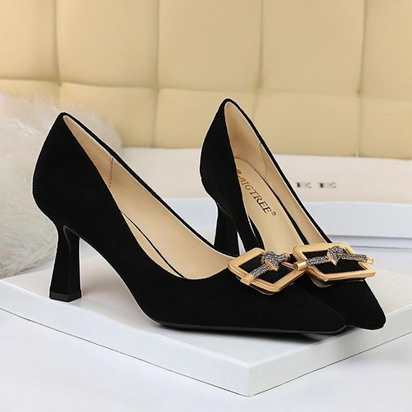 dress shoes european and american style fashion banquet high heel suede shallow mouth pointed rhinestone square buckle single sho, Black
dress shoes european and american style fashion banquet high heel suede shallow mouth pointed rhinestone square buckle single sho, Black