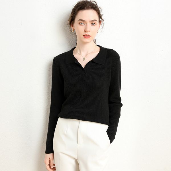 women's sweaters cashmere sweater with thin lapel for autumn 2021 worsted long sleeves, White;black
women's sweaters cashmere sweater with thin lapel for autumn 2021 worsted long sleeves, White;black
