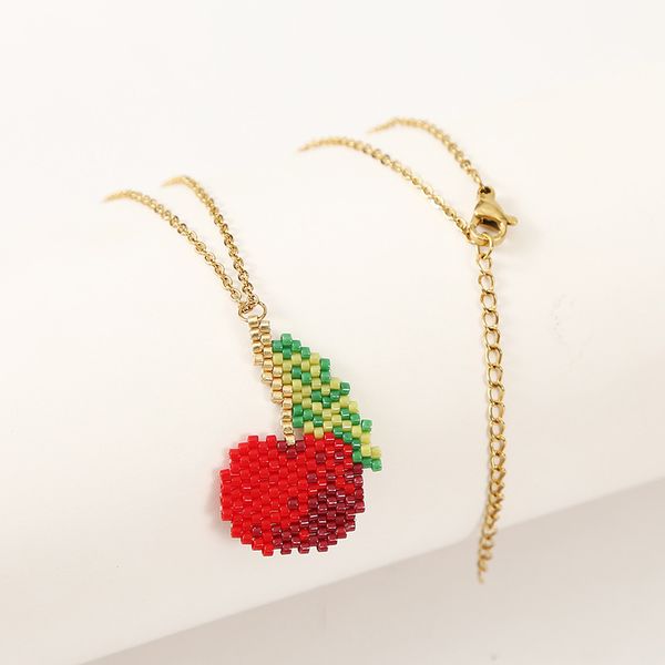 fashion handmade miyuki beaded red cherry pendant necklace for women trendy stainless steel gold chain necklace gifts jewelry, Silver
fashion handmade miyuki beaded red cherry pendant necklace for women trendy stainless steel gold chain necklace gifts jewelry, Silver