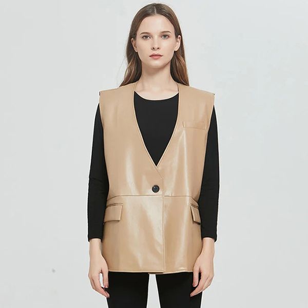 women's leather & faux solid pu waistcoat women fashion single button sleeveless jacket loose casual vest coat ladies outerwear, Black
women's leather & faux solid pu waistcoat women fashion single button sleeveless jacket loose casual vest coat ladies outerwear, Black