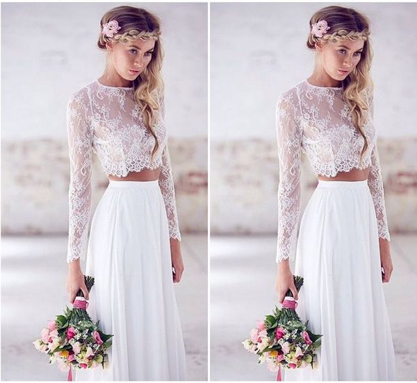 2017 Cheap Beach Wedding Dresses Long Sleeves Lace Chiffon Floor Length Custom Made Two Pieces Boho Wedding Gowns Fast Shipping
2017 Cheap Beach Wedding Dresses Long Sleeves Lace Chiffon Floor Length Custom Made Two Pieces Boho Wedding Gowns Fast Shipping