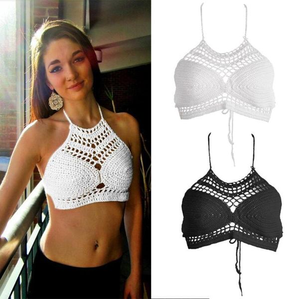 women crochet halter knit bikini bra summer backless beach crop ladies' new soild color swimming, White;black
women crochet halter knit bikini bra summer backless beach crop ladies' new soild color swimming, White;black