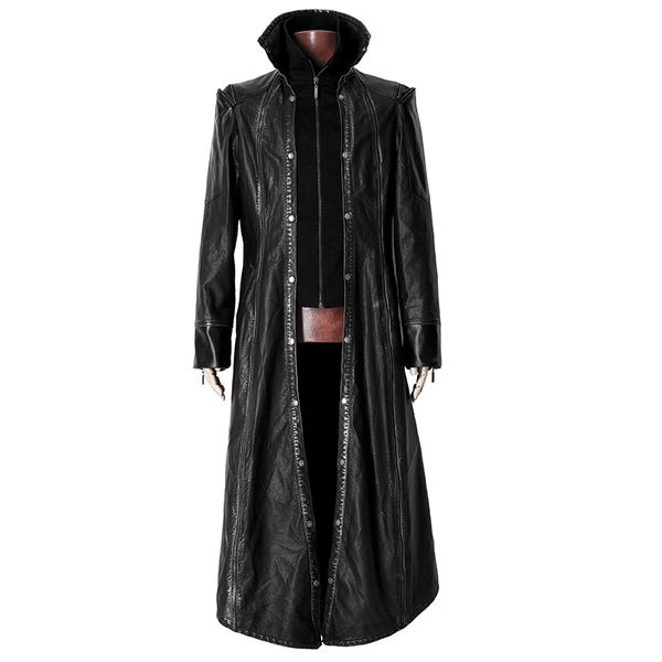 men gothic punk rock jacket pu long leather jacket cool design slim-fitting version inelastic faux leather coat vintage outwear, Black
men gothic punk rock jacket pu long leather jacket cool design slim-fitting version inelastic faux leather coat vintage outwear, Black