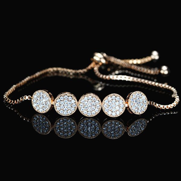 link, chain five round zircon tennis bracelet men's jewelry copper material gold plt rose color rhinestone cz link bangle, Black
