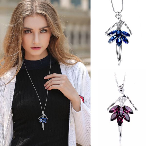 sweet ballet girl crystal necklace pendants for women fashion blue statement necklace long sweater chain collier femme jewelry, Silver
sweet ballet girl crystal necklace pendants for women fashion blue statement necklace long sweater chain collier femme jewelry, Silver