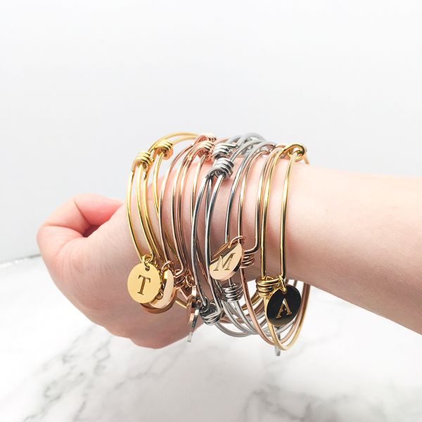 stainless steel a-z disc initial letter alphabet charm bangle bracelet wome expandable wire wrap cable letter bangles adjustable, Black
stainless steel a-z disc initial letter alphabet charm bangle bracelet wome expandable wire wrap cable letter bangles adjustable, Black
