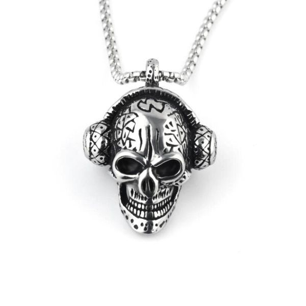fashion skull headphones student pendant necklace personality couple retro punk men titanium steel hip hop necklace, Silver
fashion skull headphones student pendant necklace personality couple retro punk men titanium steel hip hop necklace, Silver