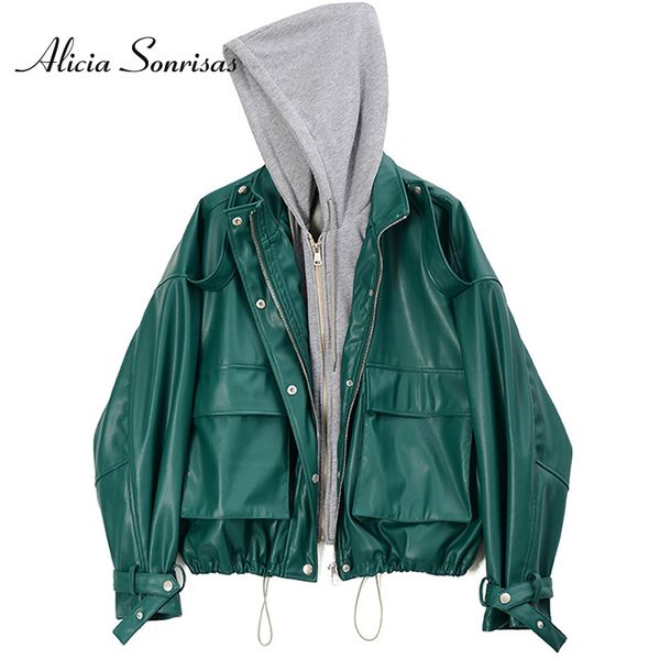 fake two piece pu leather jacket women loose hooded drawstring black green faux leather coat epaulet big pocket jacket female
fake two piece pu leather jacket women loose hooded drawstring black green faux leather coat epaulet big pocket jacket female