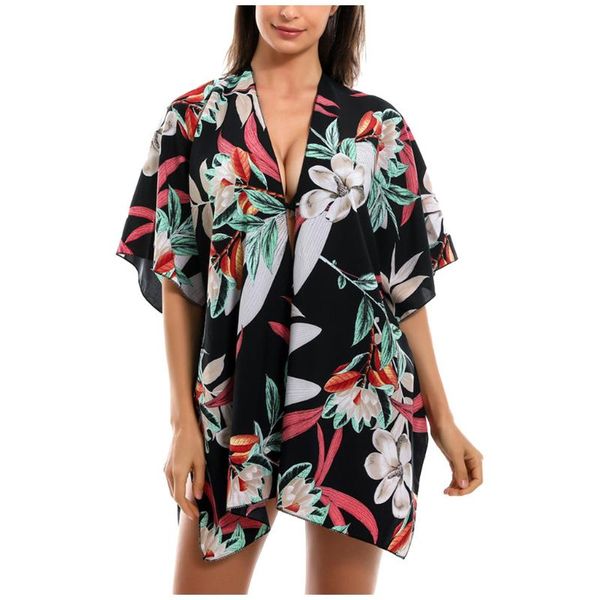 women's swimwear swimsuit bikini cover up 2021 summer chiffon printed beach dress holiday kimono cardigan half-sleeve bathing suit, White;black
women's swimwear swimsuit bikini cover up 2021 summer chiffon printed beach dress holiday kimono cardigan half-sleeve bathing suit, White;black