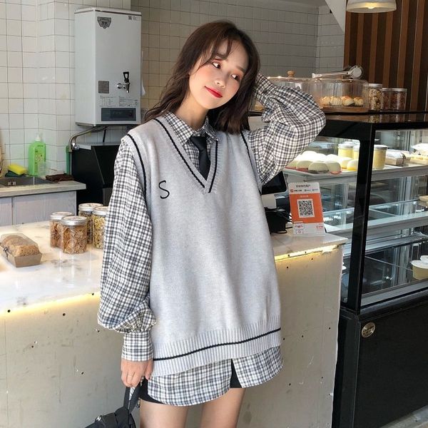 sougen women vest sleeveless sweaters preppy style female sweater vest plus size autumn winter clothes solid color korean, Black;white
sougen women vest sleeveless sweaters preppy style female sweater vest plus size autumn winter clothes solid color korean, Black;white