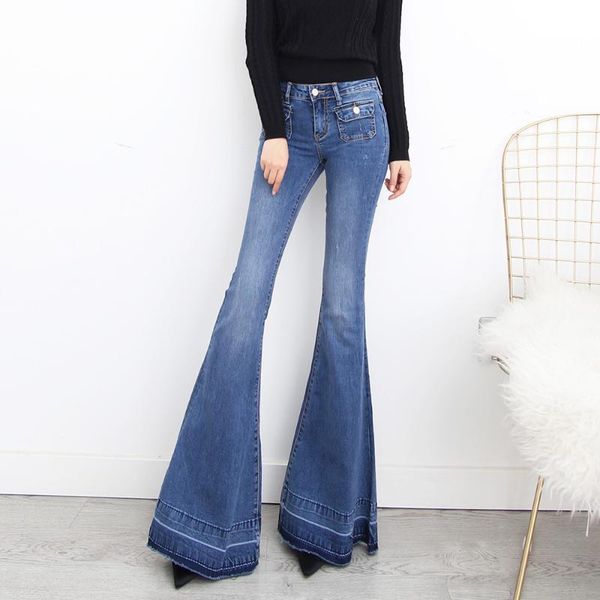 2020 fashion long jeans pants for women high waist flare trousers plus size 25-30 denim summer jeans with pockets, Blue
2020 fashion long jeans pants for women high waist flare trousers plus size 25-30 denim summer jeans with pockets, Blue