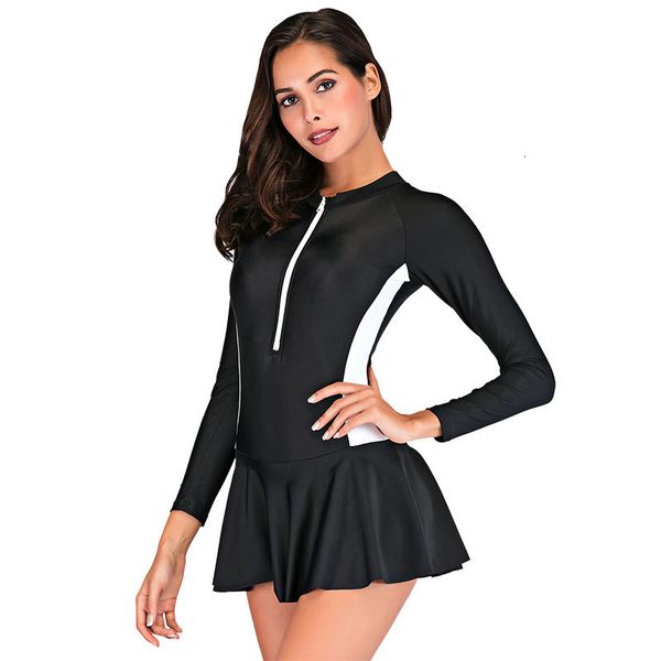 women's long sleeve rash guard uv protection front zip one piece swimsuit surfing bathing suit skirted swimwear rashguards
women's long sleeve rash guard uv protection front zip one piece swimsuit surfing bathing suit skirted swimwear rashguards