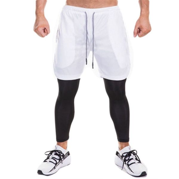 men 2 in 1 running pants shorts training sports gym compression tights leggings d08e, White;black
men 2 in 1 running pants shorts training sports gym compression tights leggings d08e, White;black