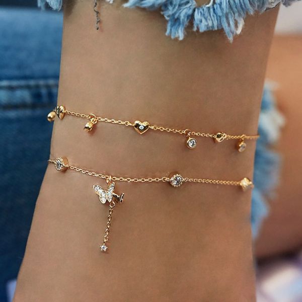 2 pcs/set simple fashion bracelets for women crystal butterfly heart chain pendant gold bracelet set beach jewelry accessories, Black
2 pcs/set simple fashion bracelets for women crystal butterfly heart chain pendant gold bracelet set beach jewelry accessories, Black