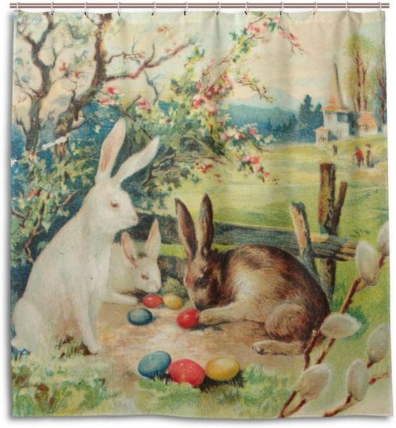 shower curtains easter eggs hares art waterproof polyester fabric bathroom curtain set with hooks