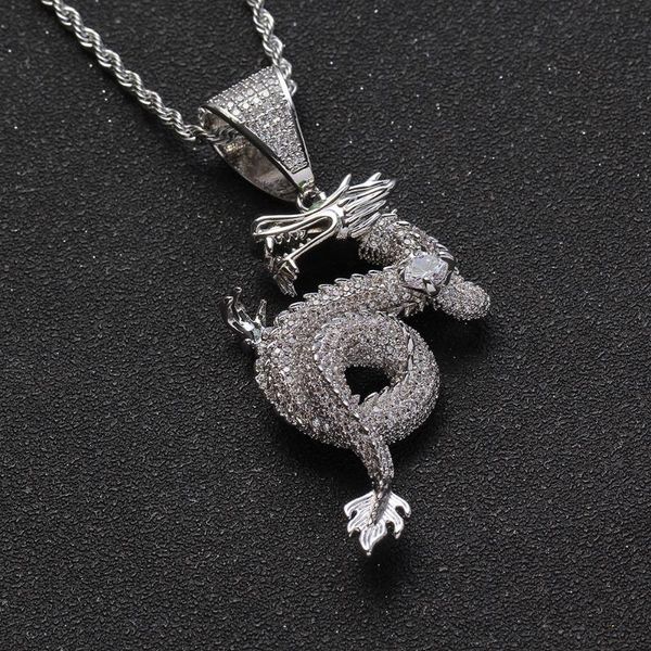 hip hop accessories chinese style zodiac gold dragon copper inlaid zircon pendant hip hop necklace, Silver