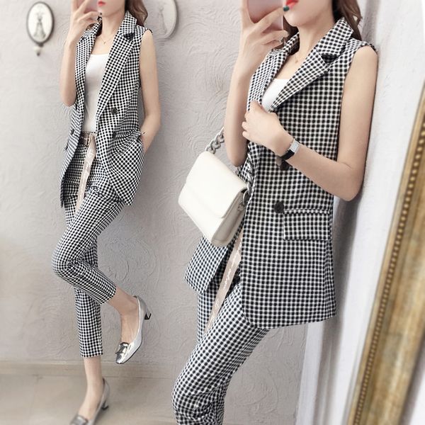 2 piece women fashion plaid waistcoat set 2020 summer female office clothes suit vest + pants outfit, Gray
2 piece women fashion plaid waistcoat set 2020 summer female office clothes suit vest + pants outfit, Gray