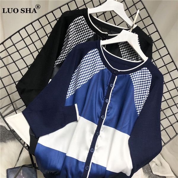 luosha 2020 women autumn winter long sleeve satine knitted patchwork cardigans female single breasted geometric sweater jacket, White
luosha 2020 women autumn winter long sleeve satine knitted patchwork cardigans female single breasted geometric sweater jacket, White
