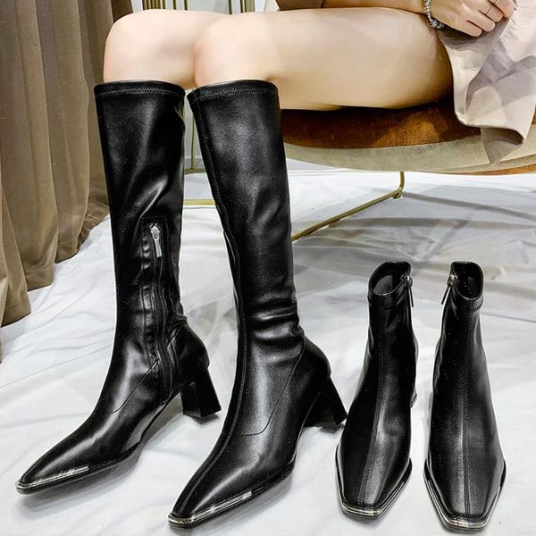 womens pointed metal toe genuiine leather knee thigh &ankle boots chunky high heel stretchy pull on shoes black
womens pointed metal toe genuiine leather knee thigh &ankle boots chunky high heel stretchy pull on shoes black