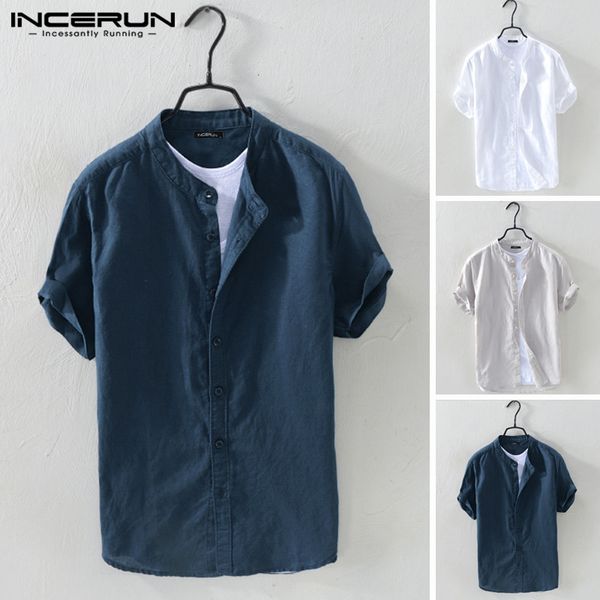 men shirt cotton stand collar short sleeve harajuku breathable solid blouse streetwear casual men brand shirts camisa incerun, White;black
men shirt cotton stand collar short sleeve harajuku breathable solid blouse streetwear casual men brand shirts camisa incerun, White;black