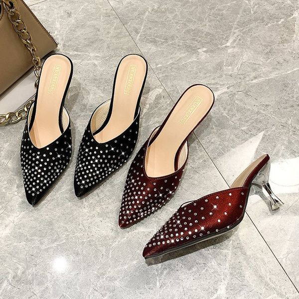 crystal sandals mules for women 2020 summer casual med thin heels female shoes fashion bling pointed toe high heel mules sandals, Black
crystal sandals mules for women 2020 summer casual med thin heels female shoes fashion bling pointed toe high heel mules sandals, Black